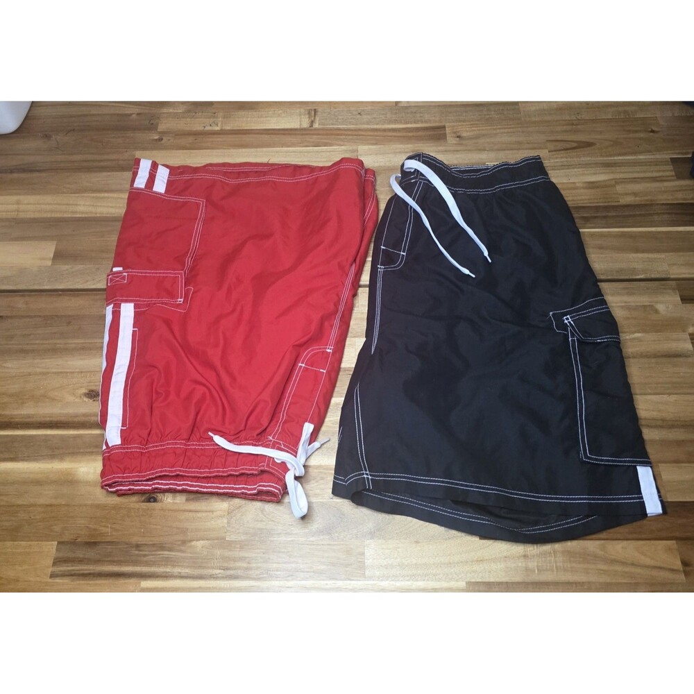 Kanu Surf Men's Board Shorts Swim Trunks Bundle 4X Red & Black Cargo Swim Shorts